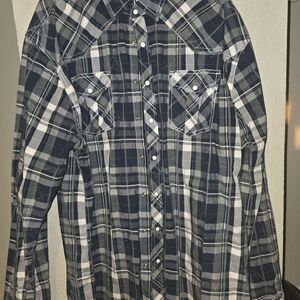 Men's Black and White Plaid Shirt